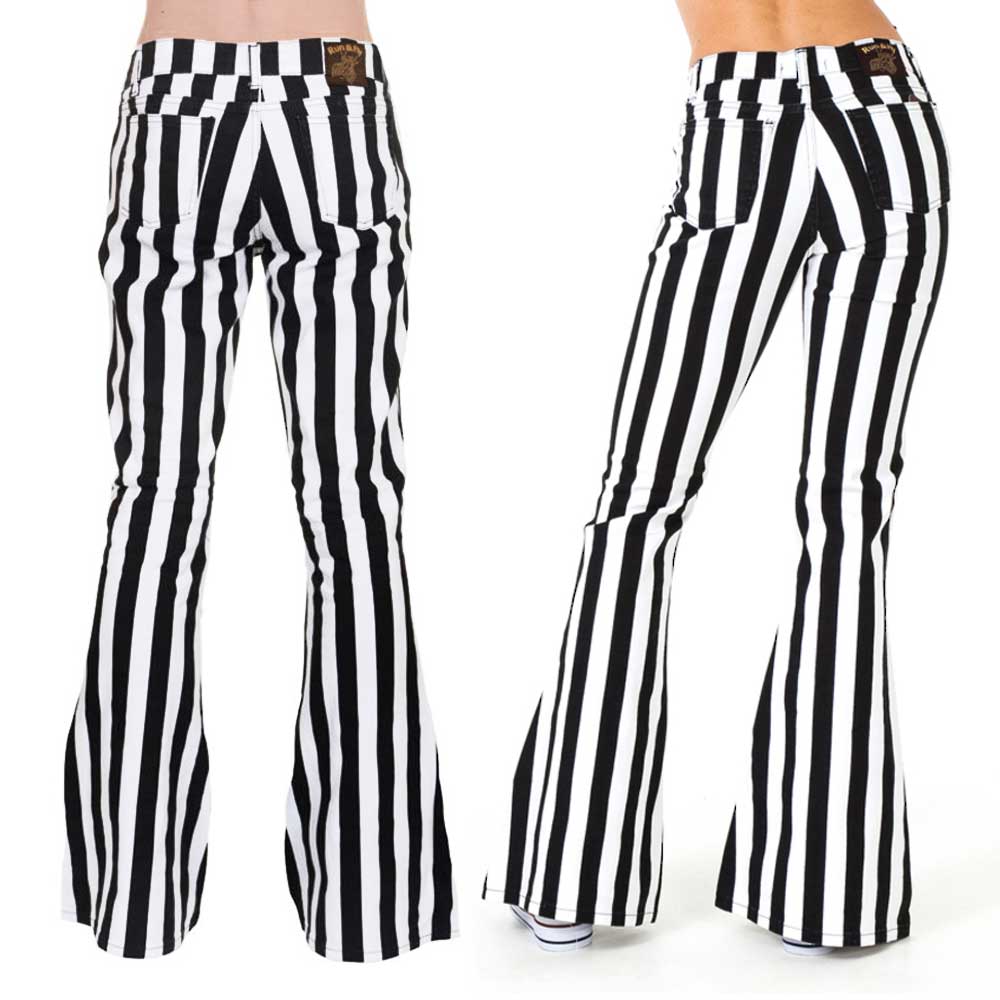 Run & Fly - Stripe Jean évasé - Noir/Blanc